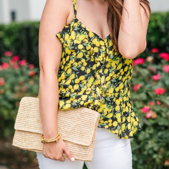 PARKER Silk Blend Lemon Print Ruffle Tank Top - Picture 3 of 9
